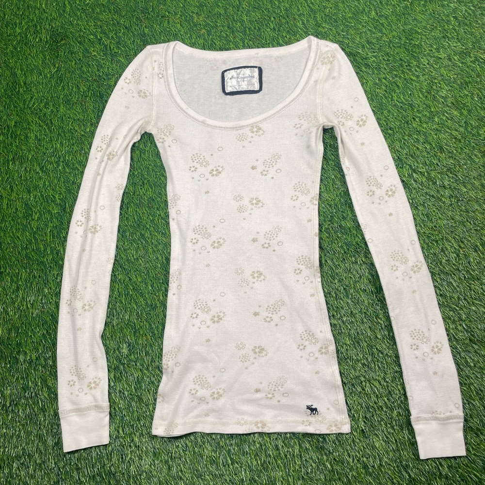 Abercrombie And Fitch Stretch White/Beige Cotton Long Sleeve Tee Size Medium